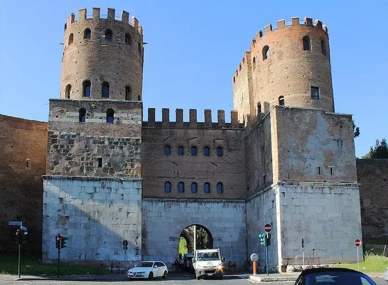 Porta San Sebastiano ancient Roman gate entrance to Aurelian Walls in Rome Italy