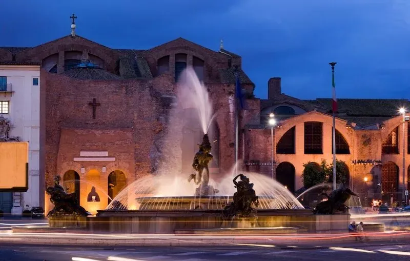 Fountain on Viminal Hill, one of the Seven Hills of Rome, Italy
