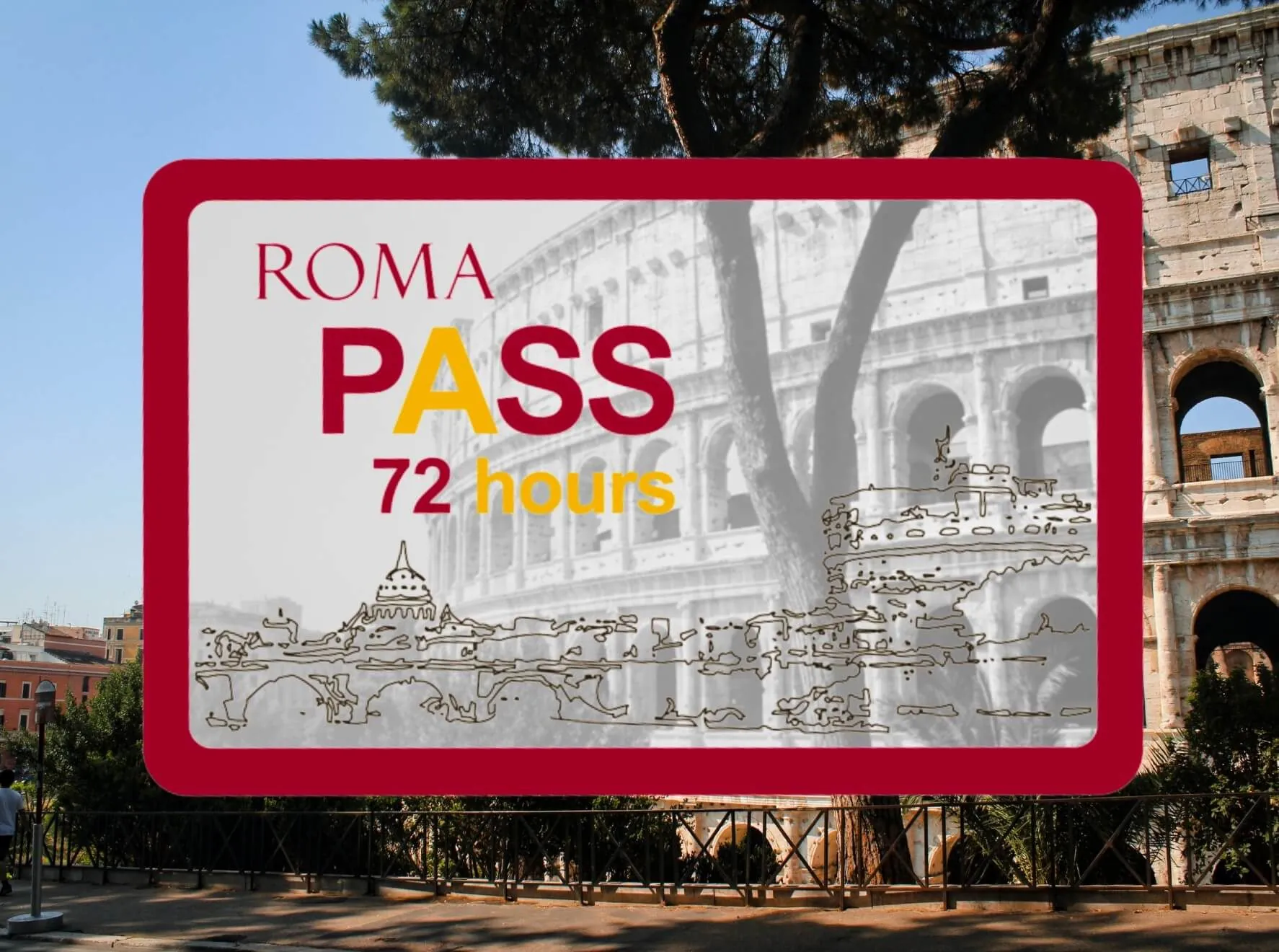 Rome Pass card with Colosseum background for Rome attractions