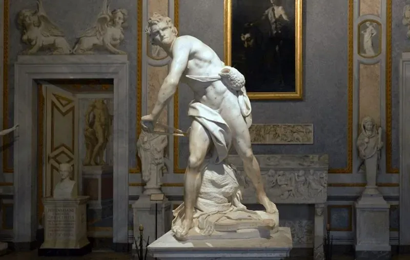 Bernini's David sculpture in the Borghese Gallery