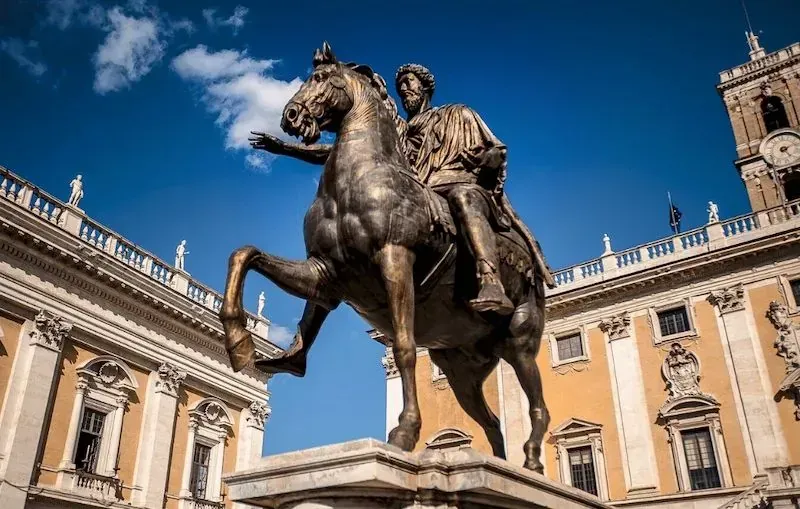 Marcus Aurelius equestrian statue bronze sculpture Roman emperor on horseback Capitoline Hill Rome